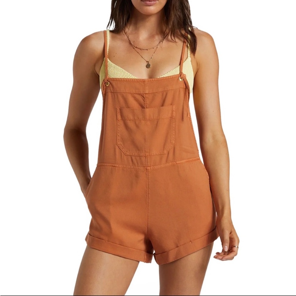 Billabong Wild Pursuit Overall Short Romper, Orange
